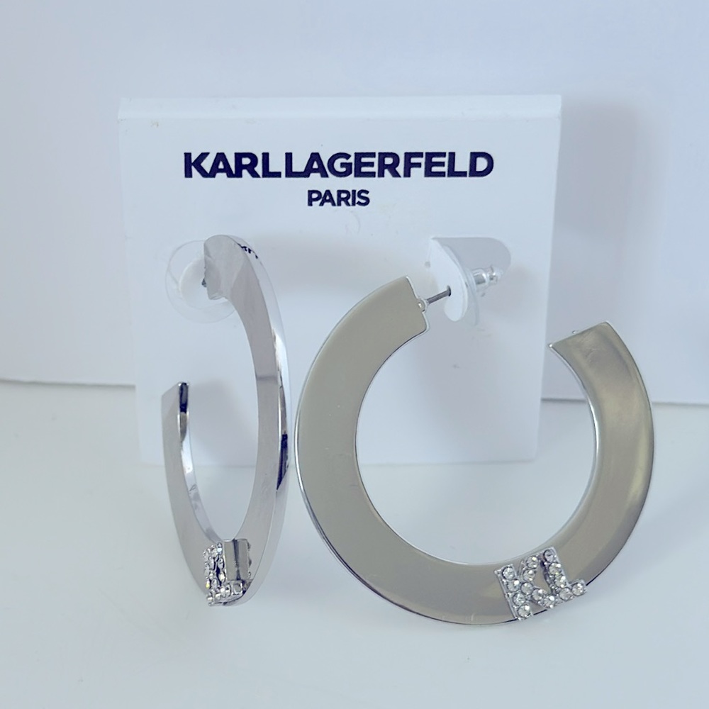 NWT Karl Lagerfeld Paris Hoop Earrings- Silver - Picture 5 of 5